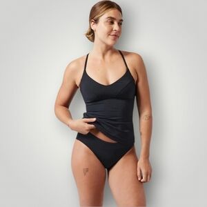 Athleta Triangle Tankini D-DD Size Medium New Black Lace-Up Back Deep V Full